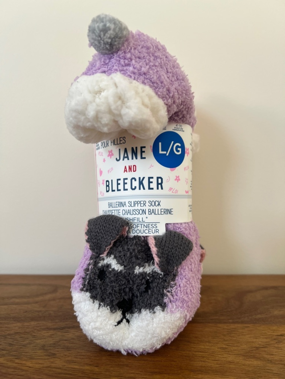 Jane and Bleecker Purple and White Cat And Dog Slipper Socks Size L
